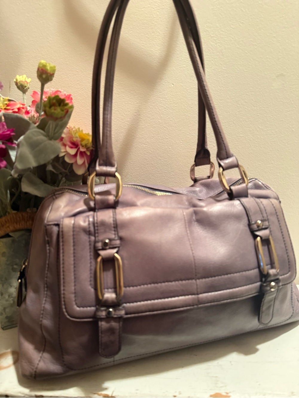 B. MAKOWSKY LEATHER TOTE CARRYALL SATCHEL BAG SHOPPER PURSE GREY GRAY - Picture 2 of 16